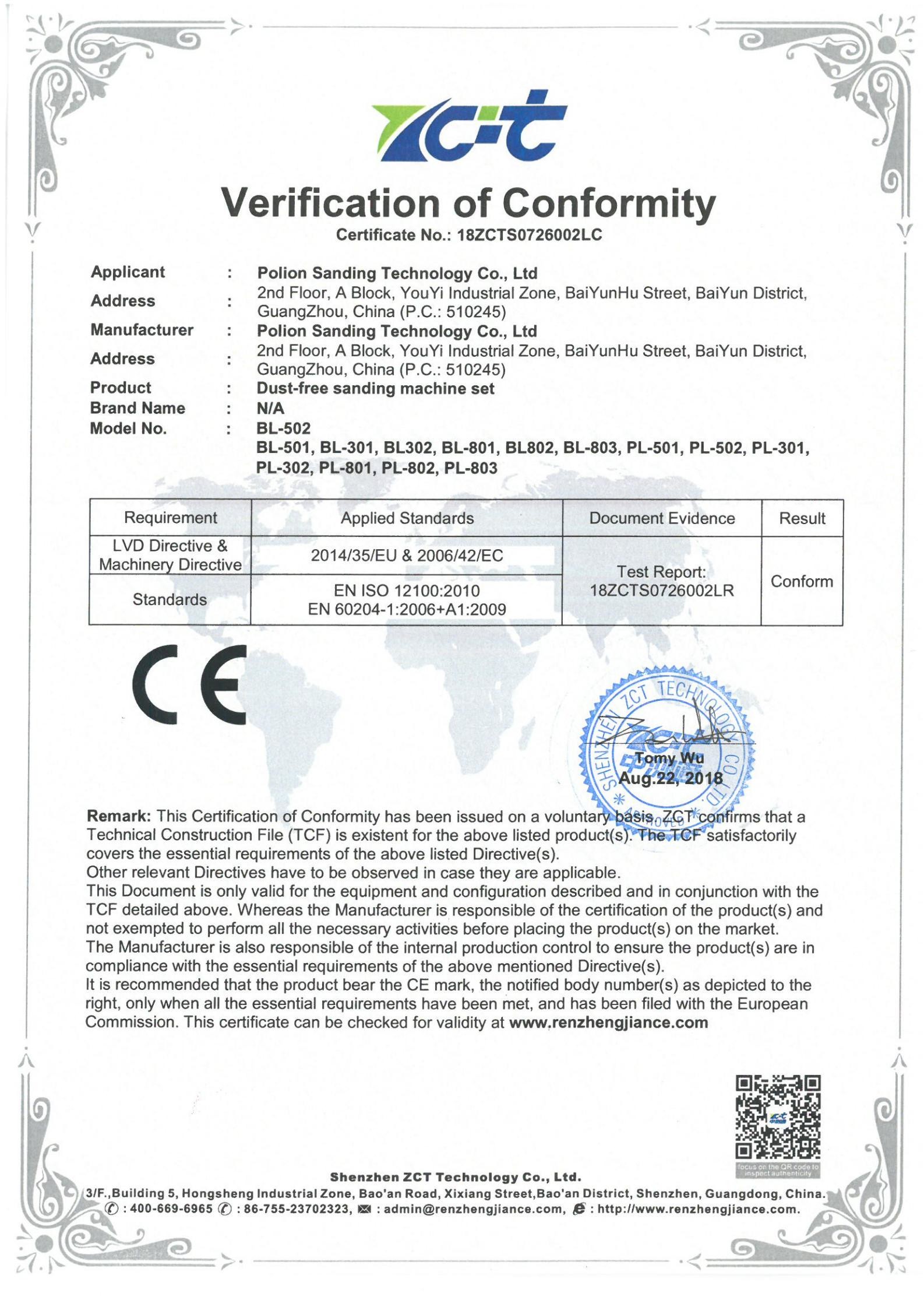 China Polion Sanding Technology Co., LTD Certification
